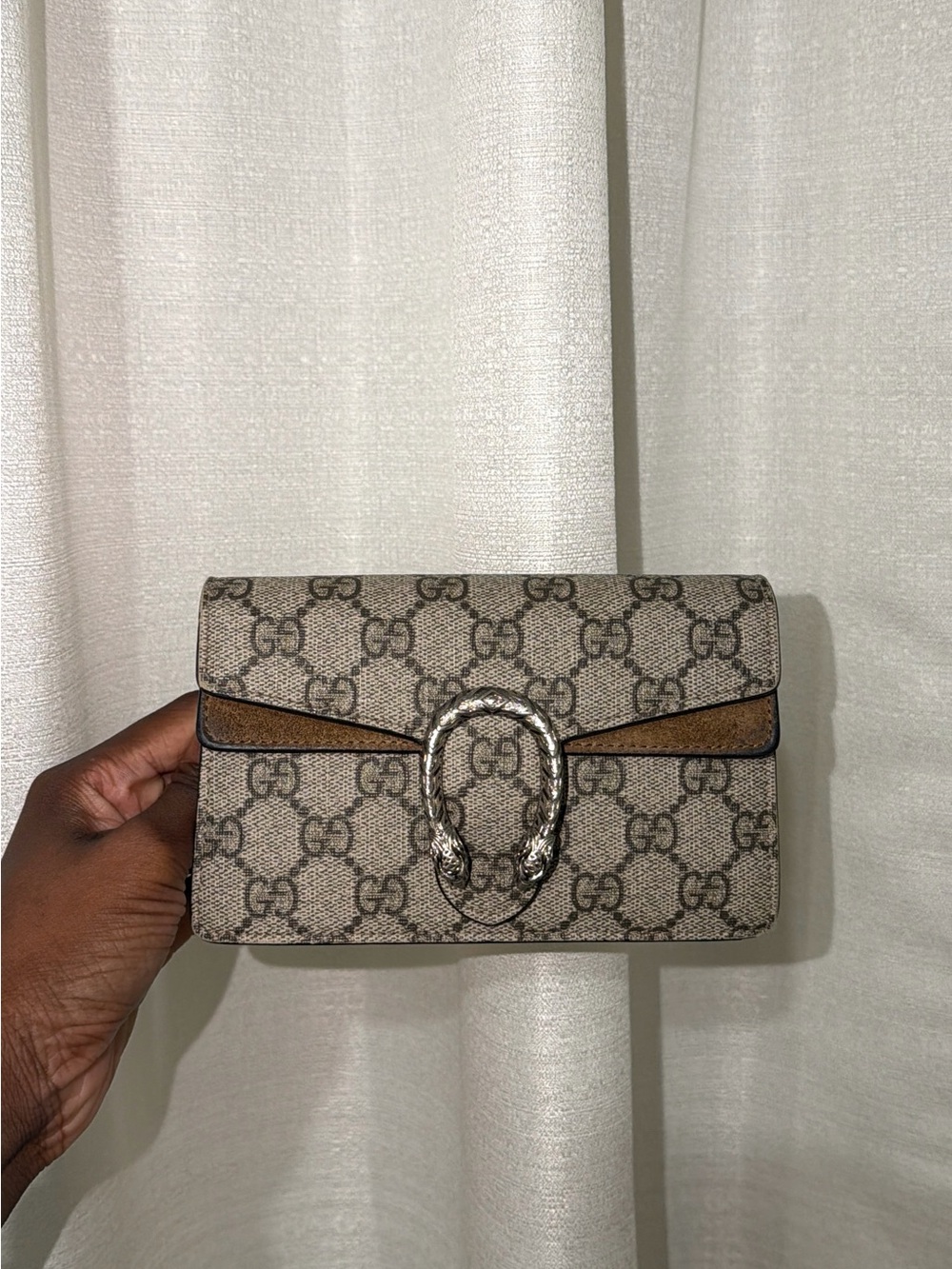 Gucci Beige GG Supreme Dionysus Crossbody with Brown Trim